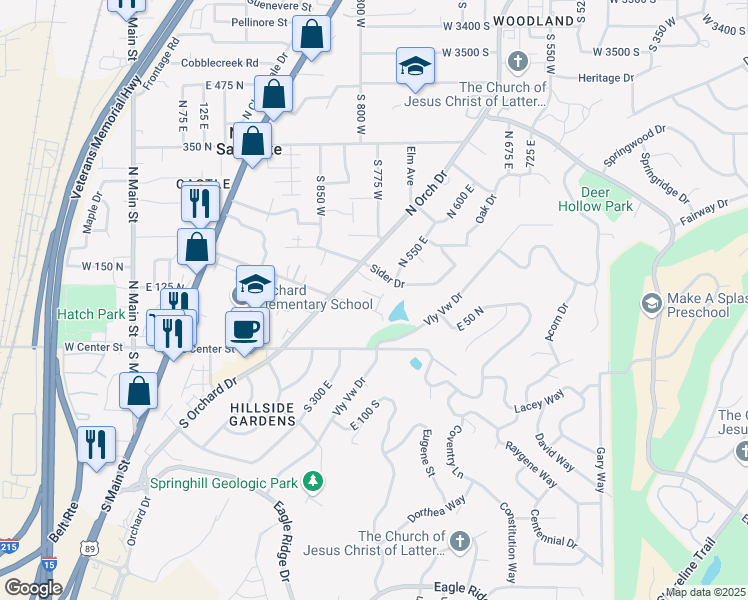 map of restaurants, bars, coffee shops, grocery stores, and more near 105 North Osborne Circle East in North Salt Lake