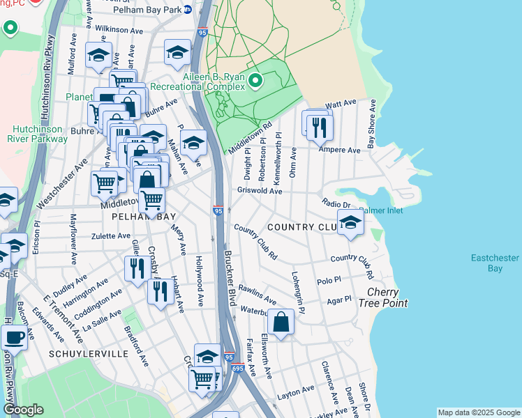 map of restaurants, bars, coffee shops, grocery stores, and more near 3159 Spencer Drive in Bronx