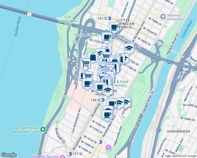 map of restaurants, bars, coffee shops, grocery stores, and more near in New York