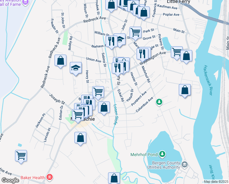 map of restaurants, bars, coffee shops, grocery stores, and more near 8 Liberty Street in Little Ferry