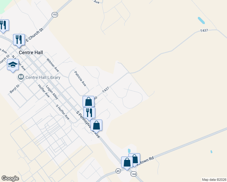 map of restaurants, bars, coffee shops, grocery stores, and more near Ashford Manor Drive in Centre Hall