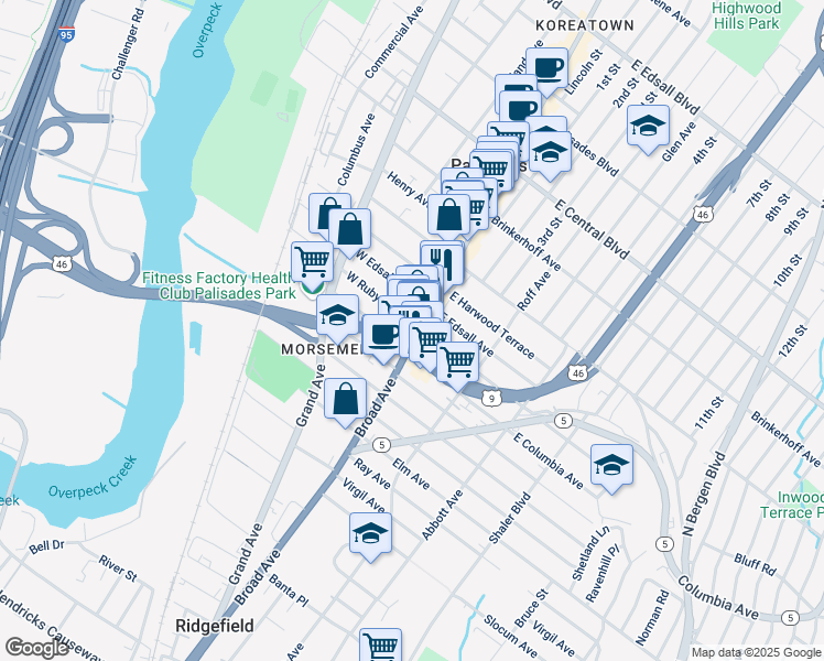 map of restaurants, bars, coffee shops, grocery stores, and more near in 