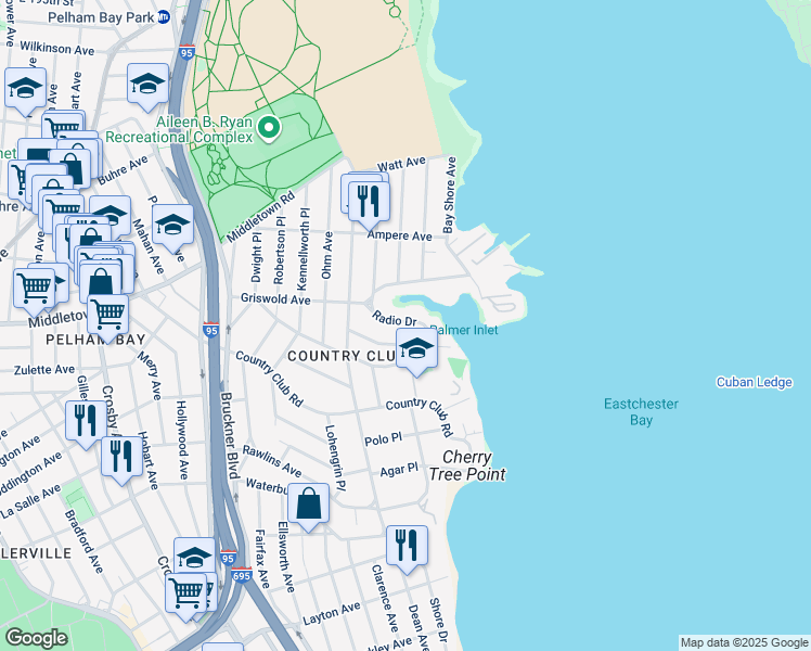 map of restaurants, bars, coffee shops, grocery stores, and more near 3280 Radio Drive in Bronx