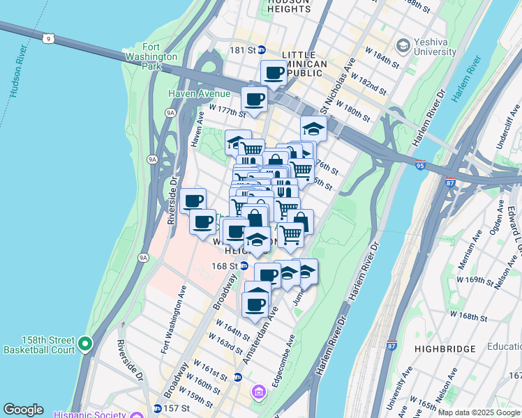 map of restaurants, bars, coffee shops, grocery stores, and more near in New York