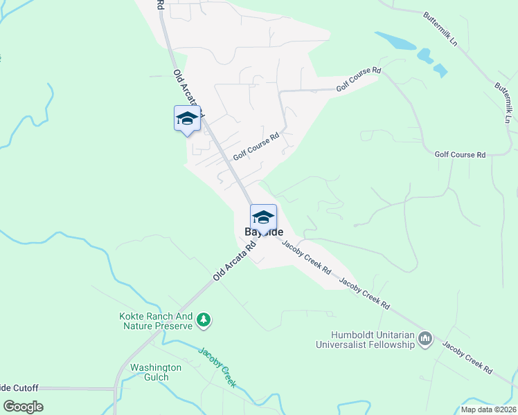 map of restaurants, bars, coffee shops, grocery stores, and more near 1814 Old Arcata Road in Bayside
