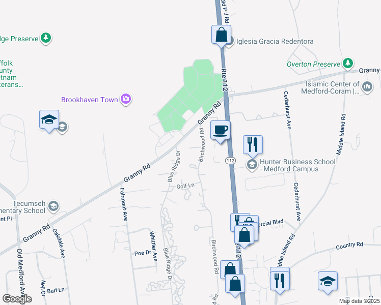 map of restaurants, bars, coffee shops, grocery stores, and more near 59 Blue Ridge Drive in Medford