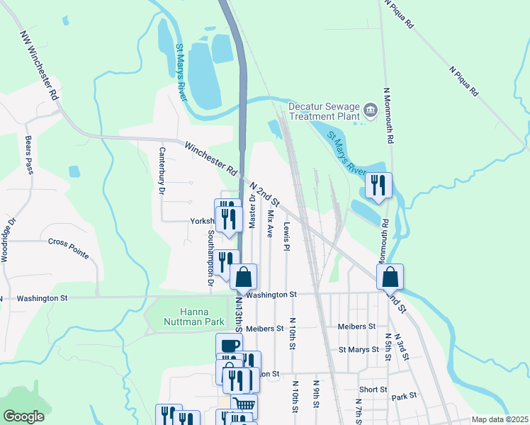 map of restaurants, bars, coffee shops, grocery stores, and more near 1321 Mix Ave in Decatur