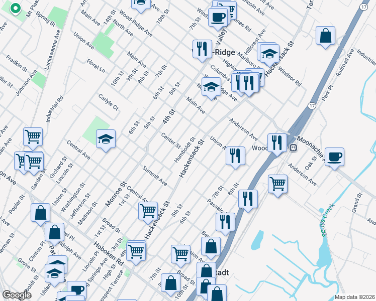 map of restaurants, bars, coffee shops, grocery stores, and more near 52 Humboldt Street in Wood-Ridge