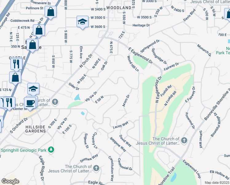 map of restaurants, bars, coffee shops, grocery stores, and more near 691 East 50 North in North Salt Lake