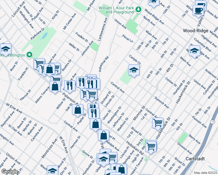 map of restaurants, bars, coffee shops, grocery stores, and more near 637 Division Avenue in Carlstadt