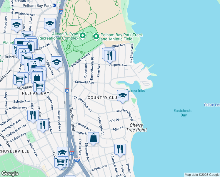 map of restaurants, bars, coffee shops, grocery stores, and more near 3240 Radio Drive in Bronx