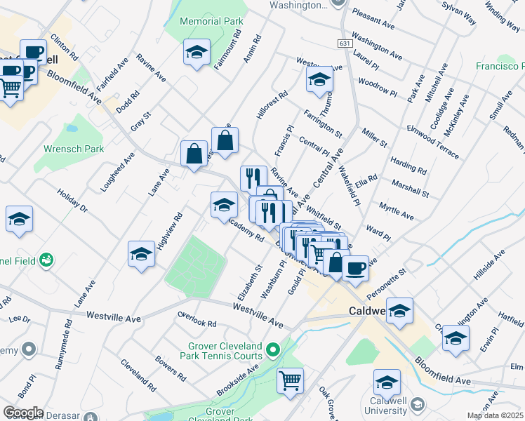 map of restaurants, bars, coffee shops, grocery stores, and more near 1 Domessina Lane in Caldwell