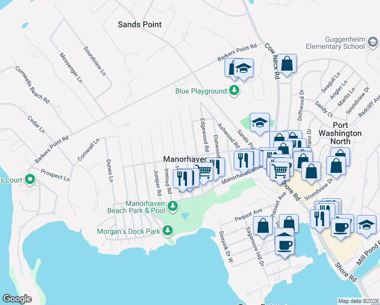 map of restaurants, bars, coffee shops, grocery stores, and more near in Manorhaven