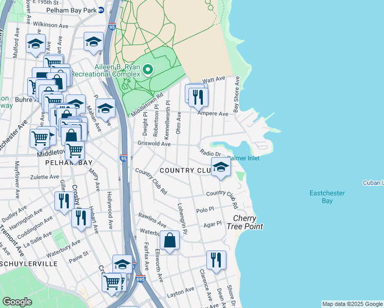 map of restaurants, bars, coffee shops, grocery stores, and more near 3240 Radio Drive in Bronx