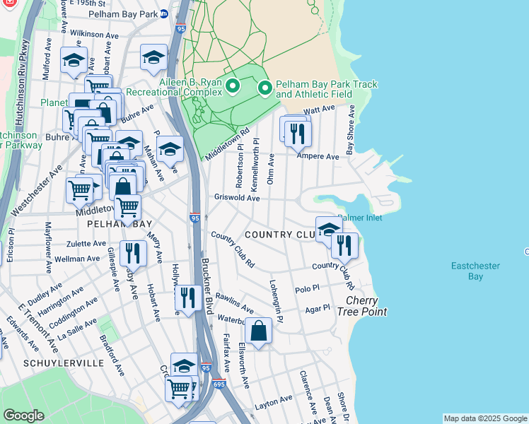 map of restaurants, bars, coffee shops, grocery stores, and more near 1470 Ohm Avenue in Bronx