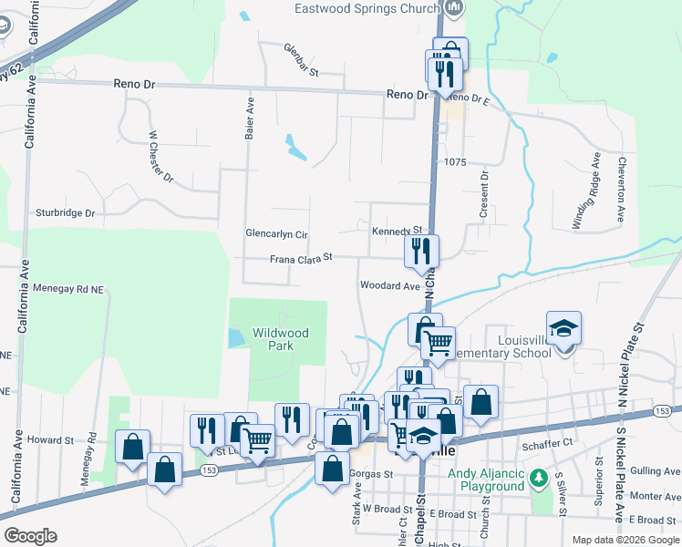 map of restaurants, bars, coffee shops, grocery stores, and more near 612 1086 in Louisville
