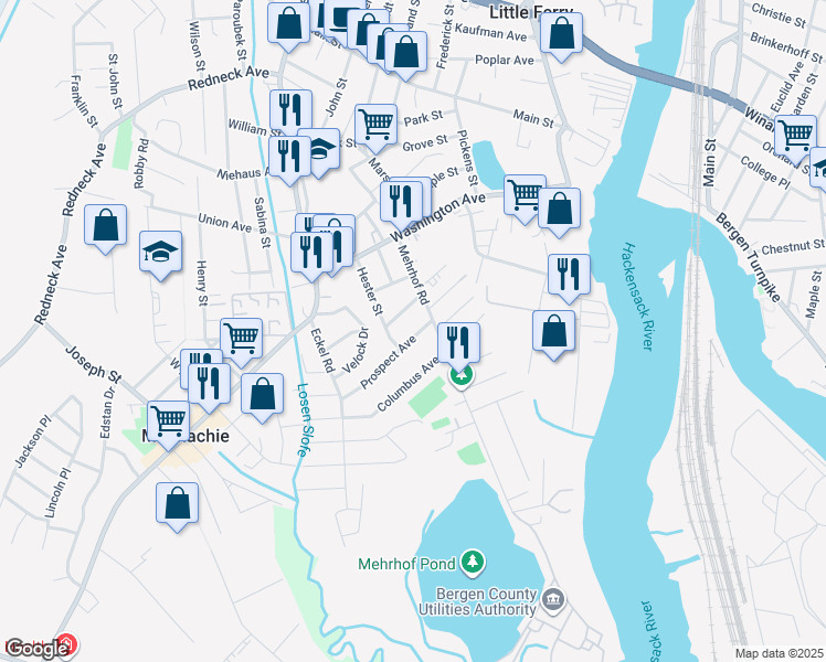 map of restaurants, bars, coffee shops, grocery stores, and more near 18 Prospect Avenue in Little Ferry