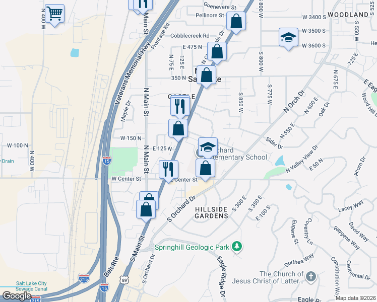 map of restaurants, bars, coffee shops, grocery stores, and more near 4247 U.S. 89 in North Salt Lake