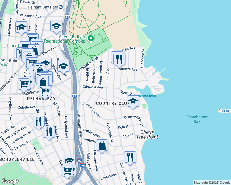 map of restaurants, bars, coffee shops, grocery stores, and more near 3240 Radio Drive in Bronx