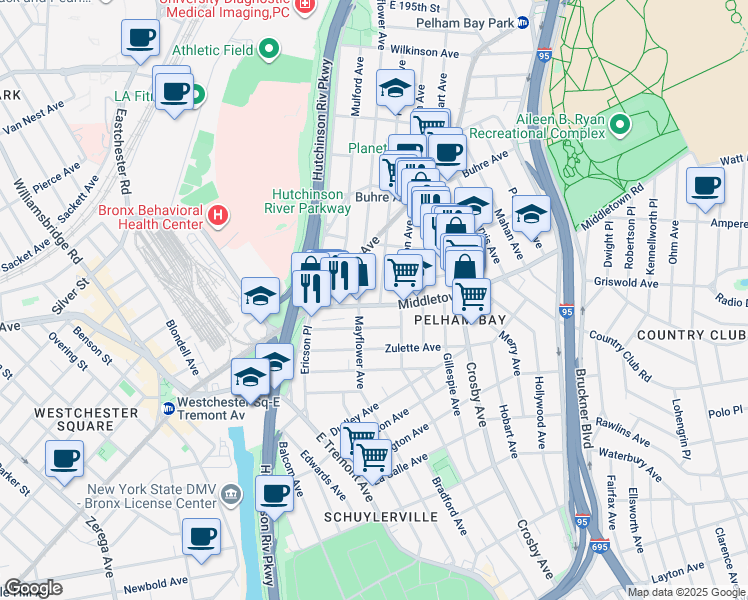 map of restaurants, bars, coffee shops, grocery stores, and more near 2850 Middletown Road in Bronx