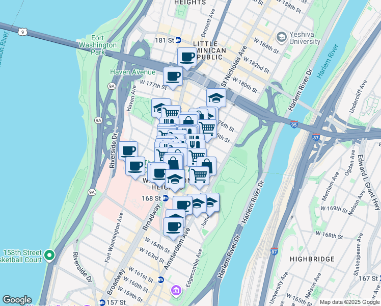 map of restaurants, bars, coffee shops, grocery stores, and more near in New York