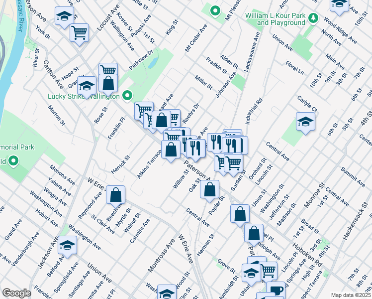 map of restaurants, bars, coffee shops, grocery stores, and more near 22 Morrissee Avenue in Wallington