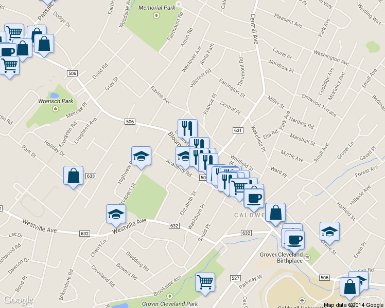 map of restaurants, bars, coffee shops, grocery stores, and more near 1 Domessina Lane in Caldwell