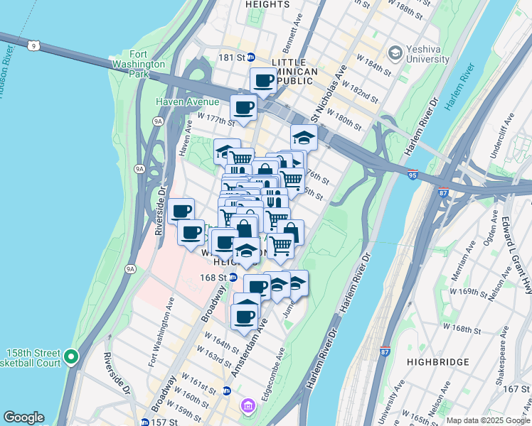 map of restaurants, bars, coffee shops, grocery stores, and more near in New York