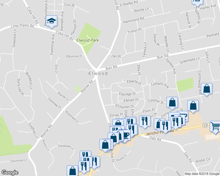 map of restaurants, bars, coffee shops, grocery stores, and more near 19 Lefferts Place in East Northport