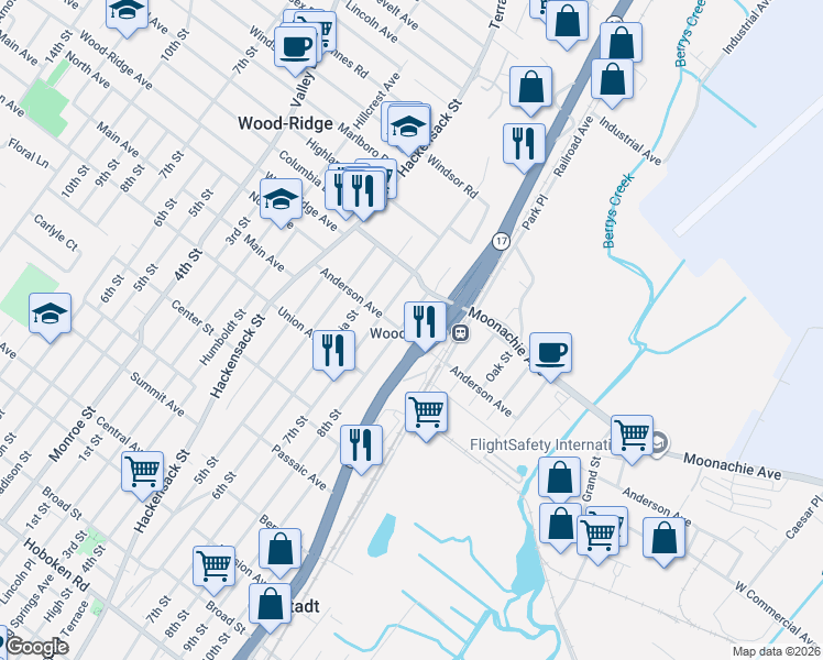 map of restaurants, bars, coffee shops, grocery stores, and more near 612 Anderson Avenue in Wood-Ridge
