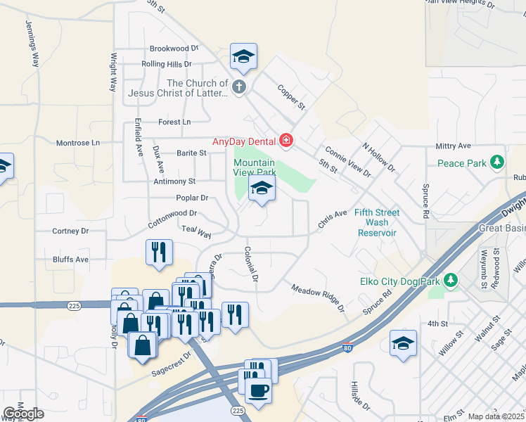 map of restaurants, bars, coffee shops, grocery stores, and more near 3300 Argent Avenue in Elko