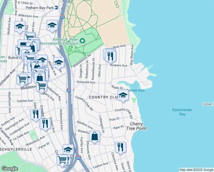 map of restaurants, bars, coffee shops, grocery stores, and more near 3240 Radio Drive in Bronx