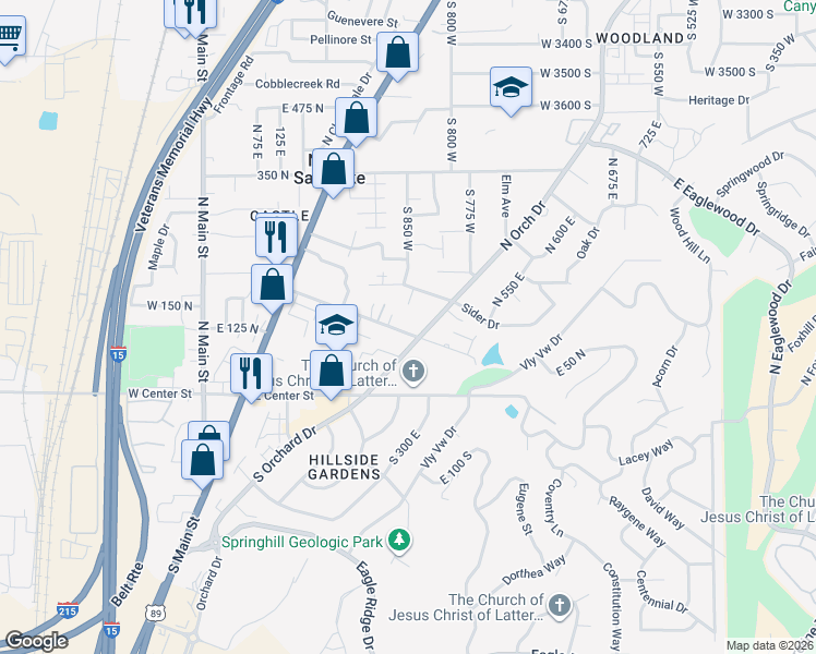 map of restaurants, bars, coffee shops, grocery stores, and more near 379 Odell Lane 100 North in North Salt Lake