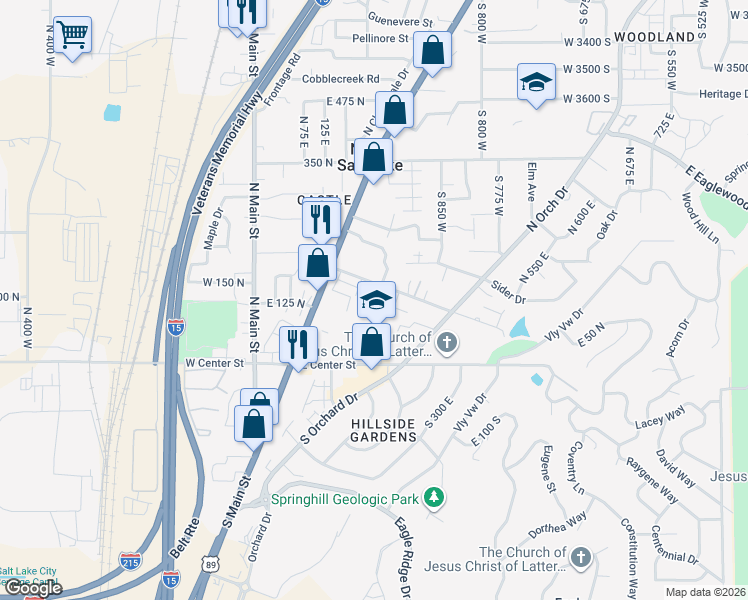 map of restaurants, bars, coffee shops, grocery stores, and more near 240 East 100 North in North Salt Lake