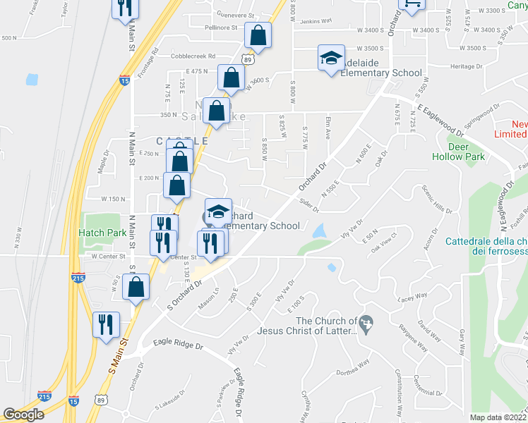 map of restaurants, bars, coffee shops, grocery stores, and more near 366 Odell Lane 100 North in North Salt Lake
