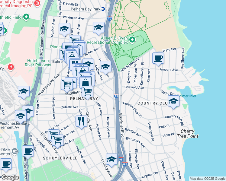 map of restaurants, bars, coffee shops, grocery stores, and more near 1510 Jarvis Avenue in Bronx