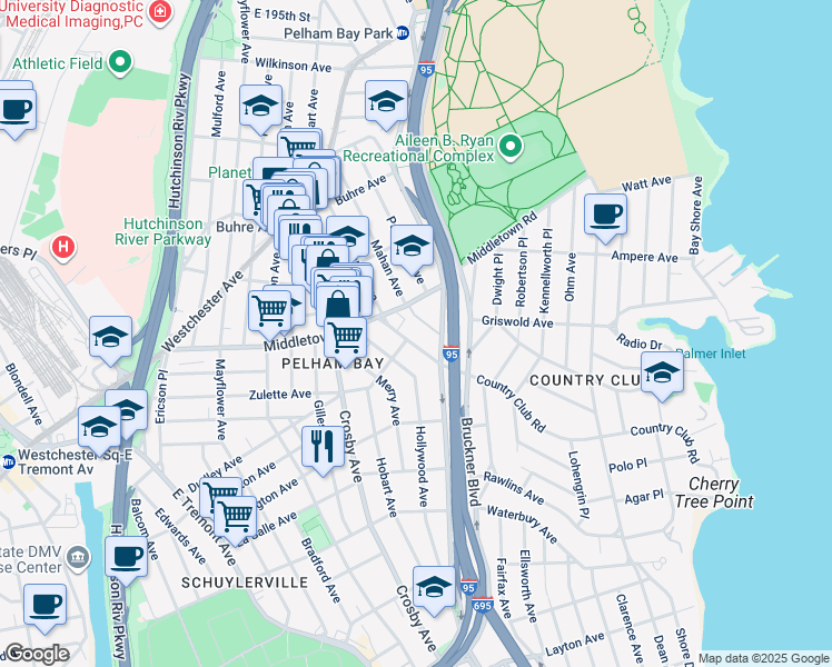 map of restaurants, bars, coffee shops, grocery stores, and more near 1510 Jarvis Avenue in Bronx