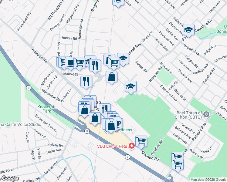 map of restaurants, bars, coffee shops, grocery stores, and more near 31 Styertowne Road in Clifton