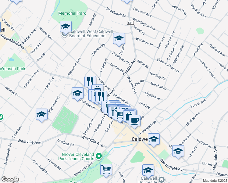 map of restaurants, bars, coffee shops, grocery stores, and more near 29 Cleveland Street in Caldwell