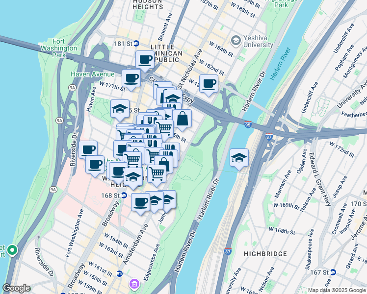map of restaurants, bars, coffee shops, grocery stores, and more near 2292 Amsterdam Avenue in New York