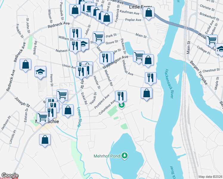map of restaurants, bars, coffee shops, grocery stores, and more near 18 Prospect Avenue in Little Ferry