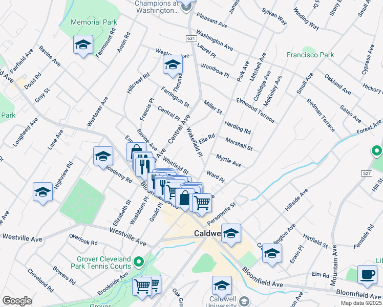 map of restaurants, bars, coffee shops, grocery stores, and more near 19 Whitfield Street in Caldwell