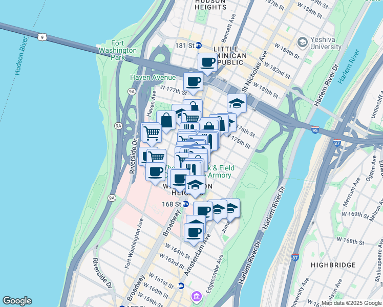 map of restaurants, bars, coffee shops, grocery stores, and more near in New York