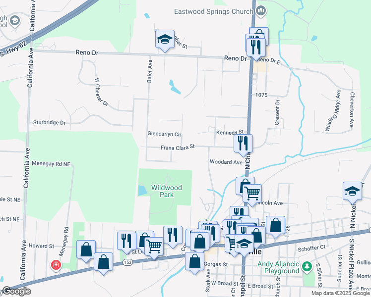 map of restaurants, bars, coffee shops, grocery stores, and more near 612 1086 in Louisville