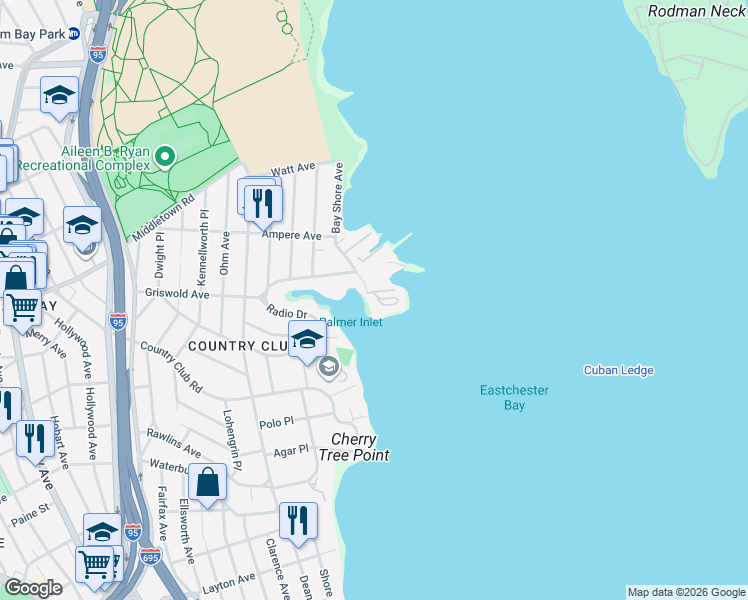 map of restaurants, bars, coffee shops, grocery stores, and more near 1414 Outlook Avenue in Bronx
