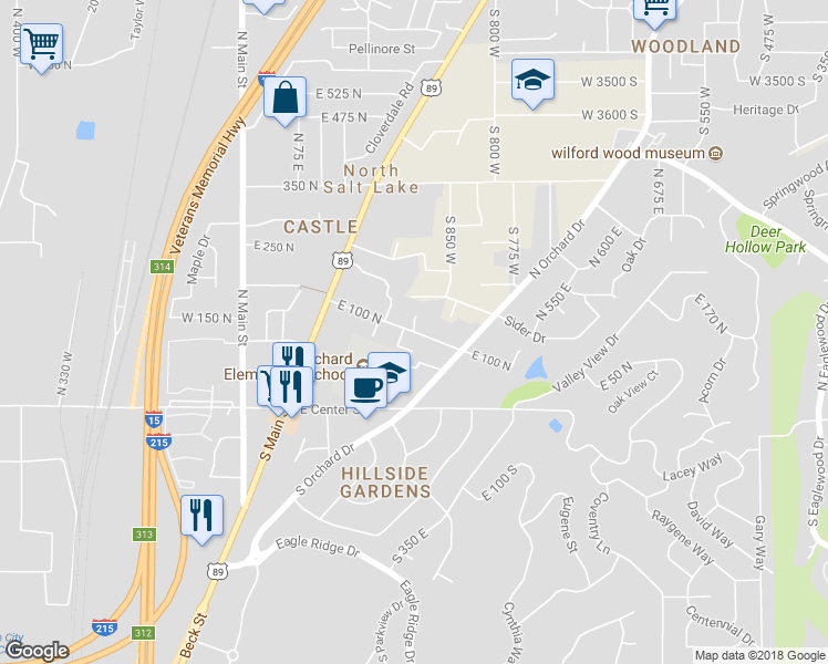map of restaurants, bars, coffee shops, grocery stores, and more near 204 Odell Lane 100 North in North Salt Lake