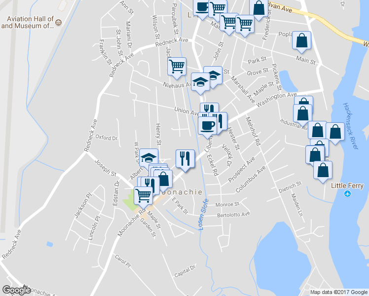 map of restaurants, bars, coffee shops, grocery stores, and more near 1 Bruno Street in Moonachie
