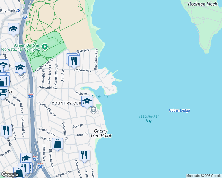 map of restaurants, bars, coffee shops, grocery stores, and more near 143844 Outlook Avenue in Bronx