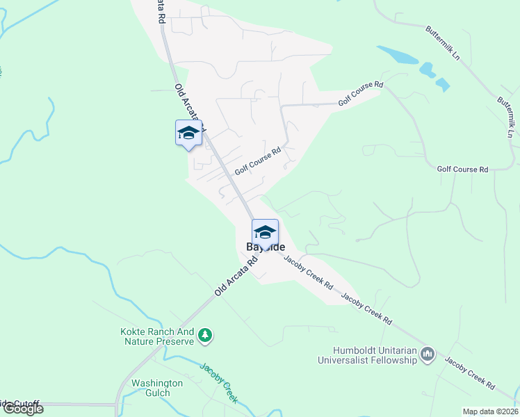 map of restaurants, bars, coffee shops, grocery stores, and more near 1814 Old Arcata Road in Bayside