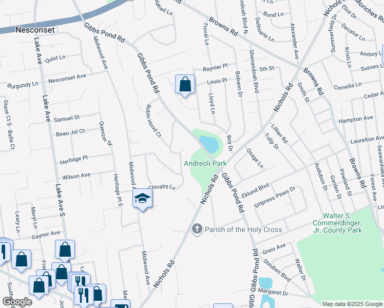 map of restaurants, bars, coffee shops, grocery stores, and more near in Nesconset